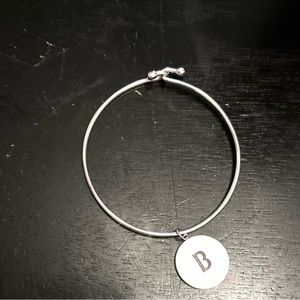 AUTHENTIC TIFFANY & CO. STERLING SILVER  HOOK BANGLE BRACELET WITH 'B' CHARM